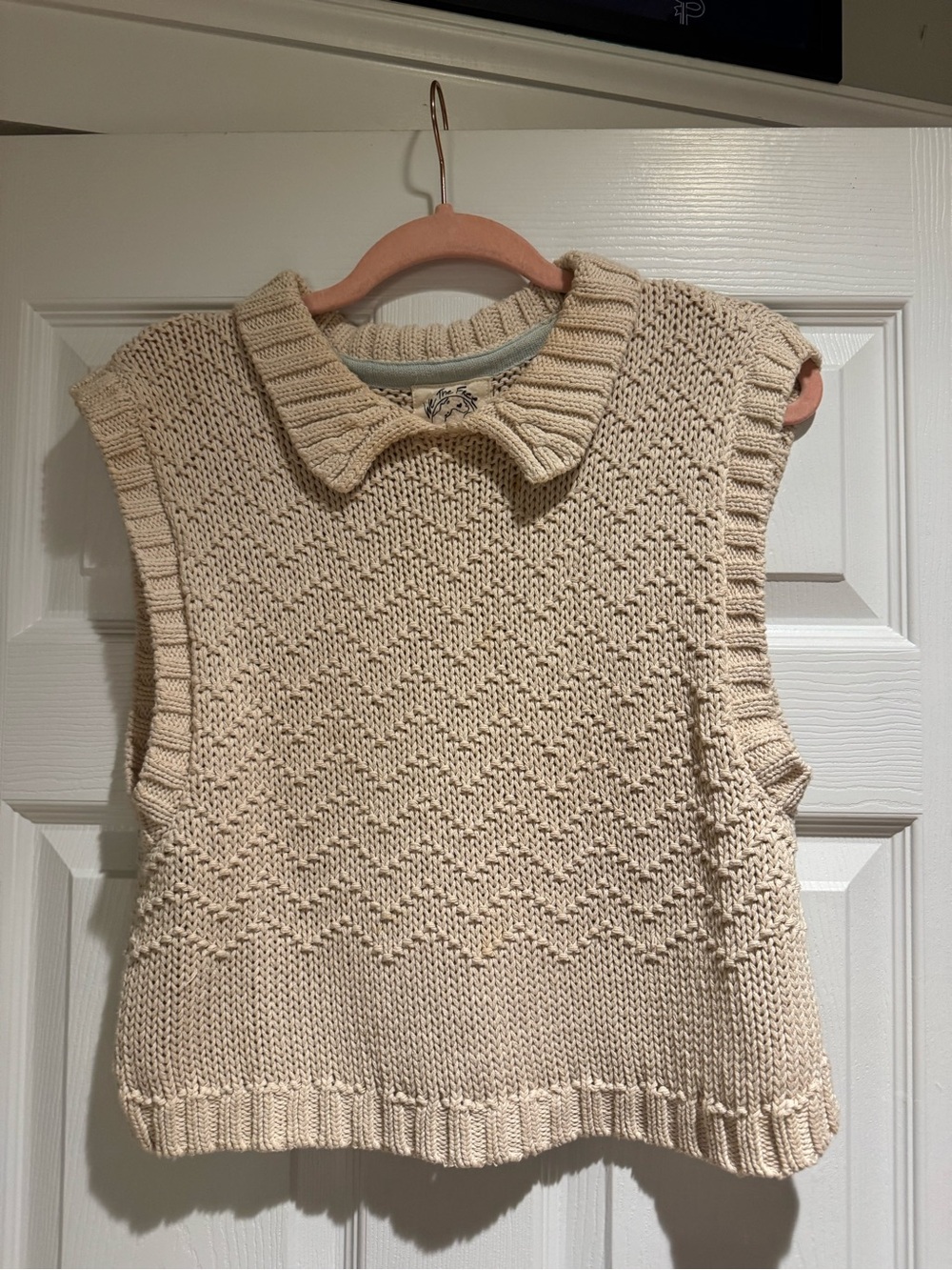 We The Free Cream Collared Sleeveless Knit Vest